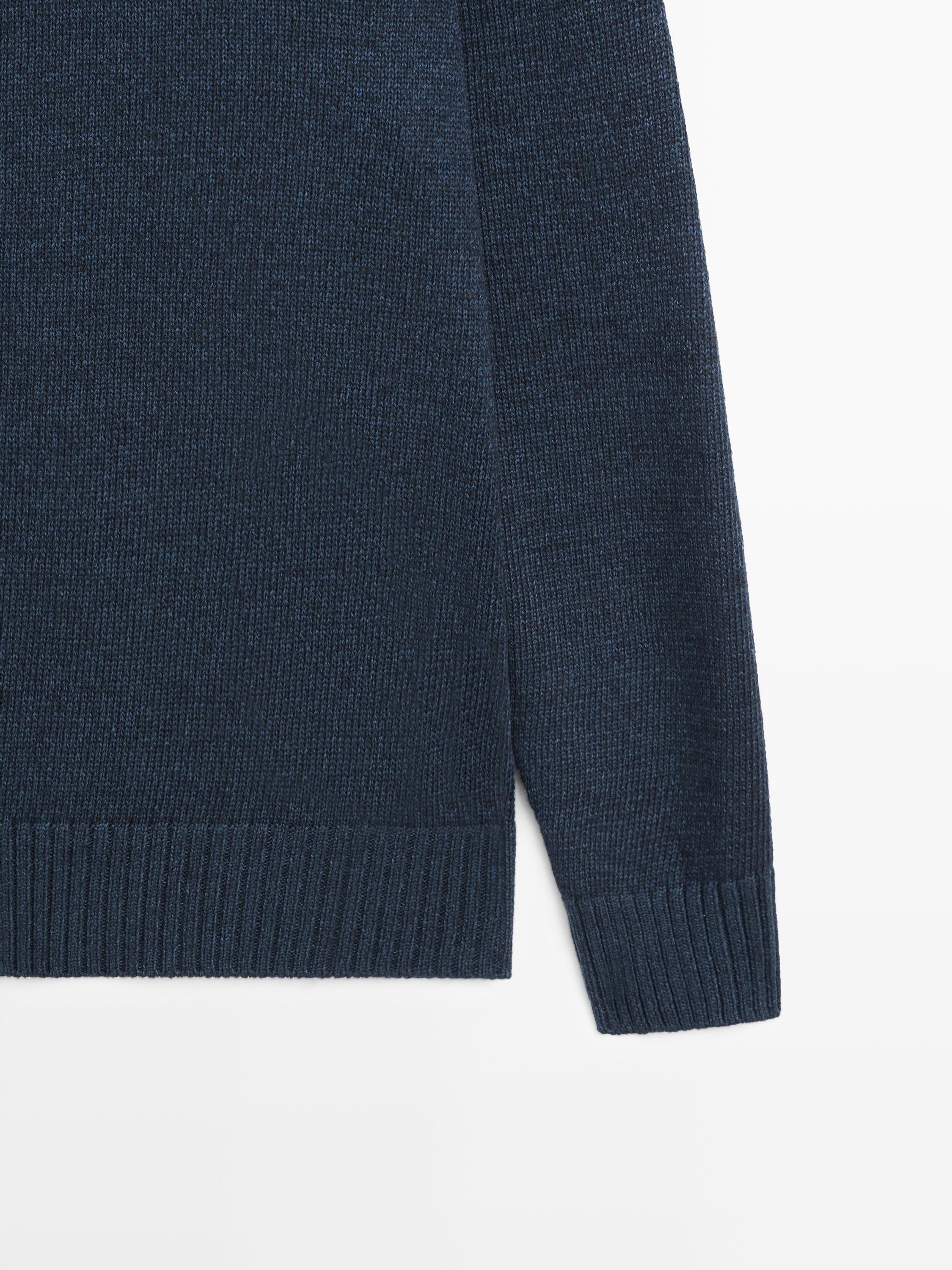 Denim-effect crew neck knit sweater